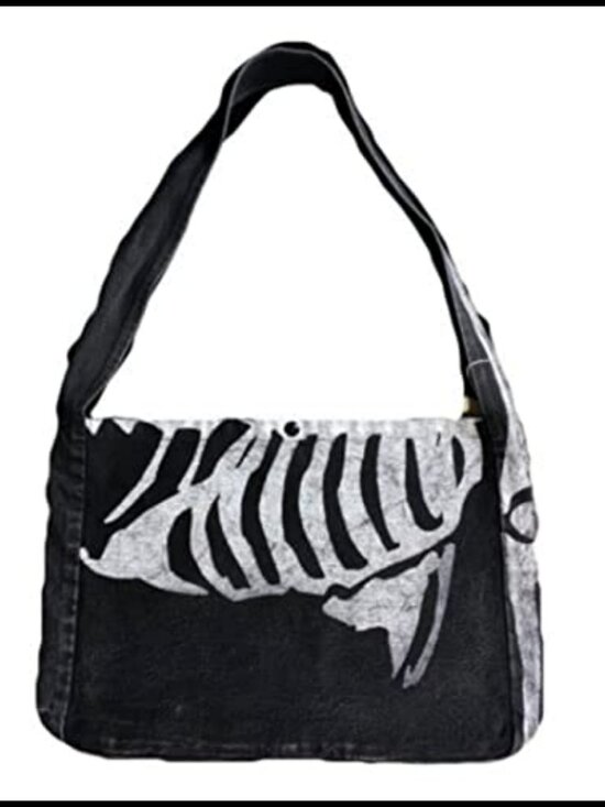 Handbags - Gothic Skull Messenger Bag Canvas Grunge Y2K Crossbody Purse